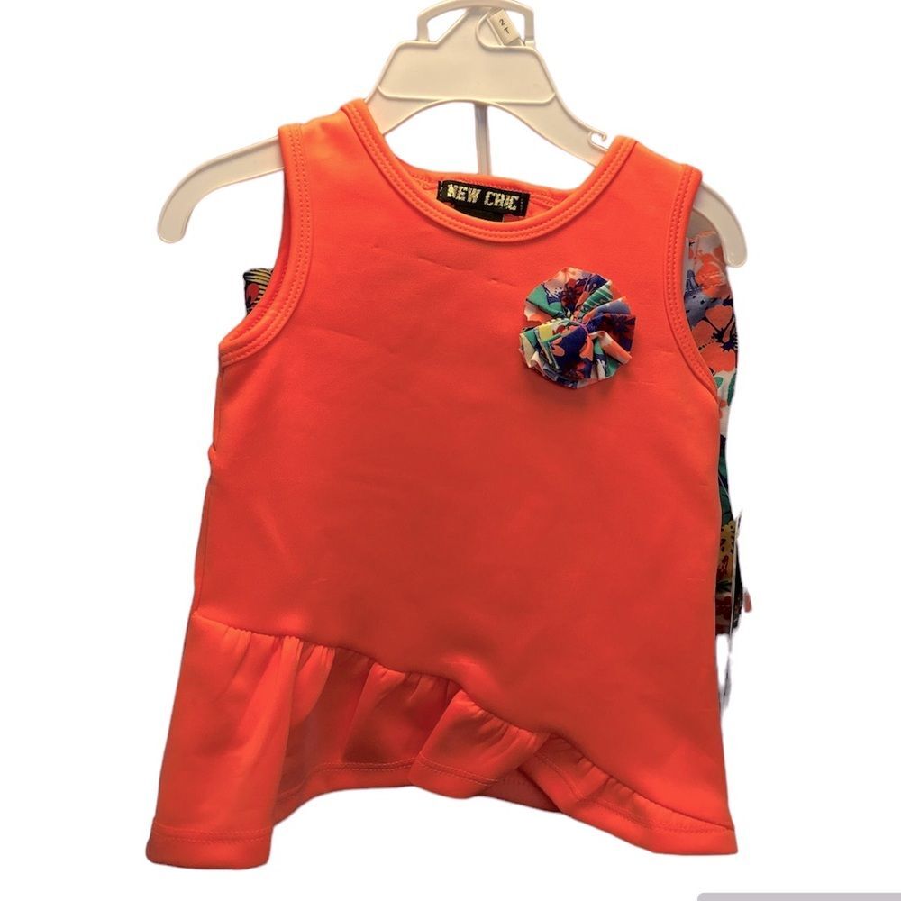 New Chic scuba knit short set, neon coral, 2T